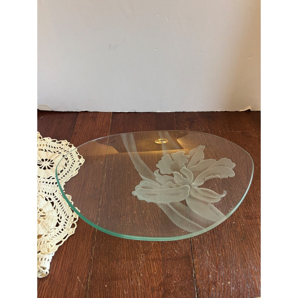 Dorothy Thorpe Irises Sand Carved Glass Oval Platter Etched Floral Serving Tray